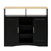 Ilha de cozinha sobre rodas, área de jantar extensível com cadeiras, aparador com amplo espaço de armazenamento, ideal para cozinha e sala de jantar como aparador (preto) - Preto - Ver 8