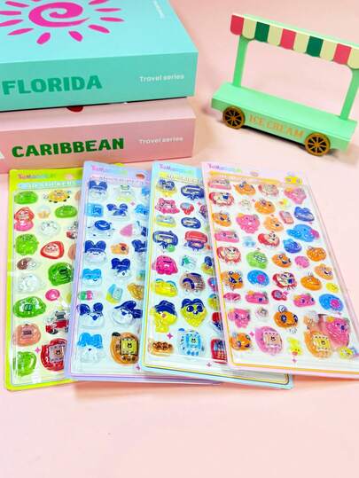 High-Quality Cute Cartoon Japanese Style Solid Color Crystal Resin Embossed Stickers, Ideal As Student Birthday Gifts
