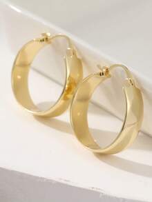 Pendientes de aro dorados minimalistas de moda, pendientes lisos y redondos, accesorio de joyería versátil y exquisita para uso diario - Dorado - Ver 5