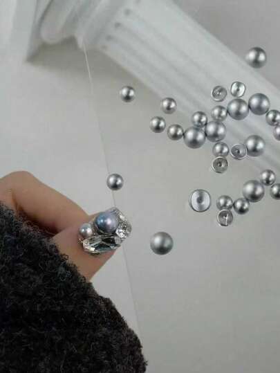 10 piezas de decoraciones de arte de uñas con perlas grises de tamaños mixtos, accesorios de uñas de estilo negro y gris, joyería de uñas de perlas minimalista japonesa, para decoración de uñas de los dedos, suministros para salón de uñas