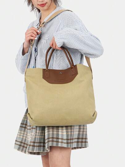 Túi tote vải bố dày dặn dành cho nữ, dung tích lớn, dây đeo vai dài có thể điều chỉnh, phù hợp cho sử dụng hàng ngày, đi mua sắm, đi làm.