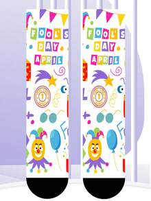 1-Pack 360-Print April Fools' Day Socks – Novelty Unisex Clown Design Socks, All-Season Fun Crew Socks - Multicolor - View 11