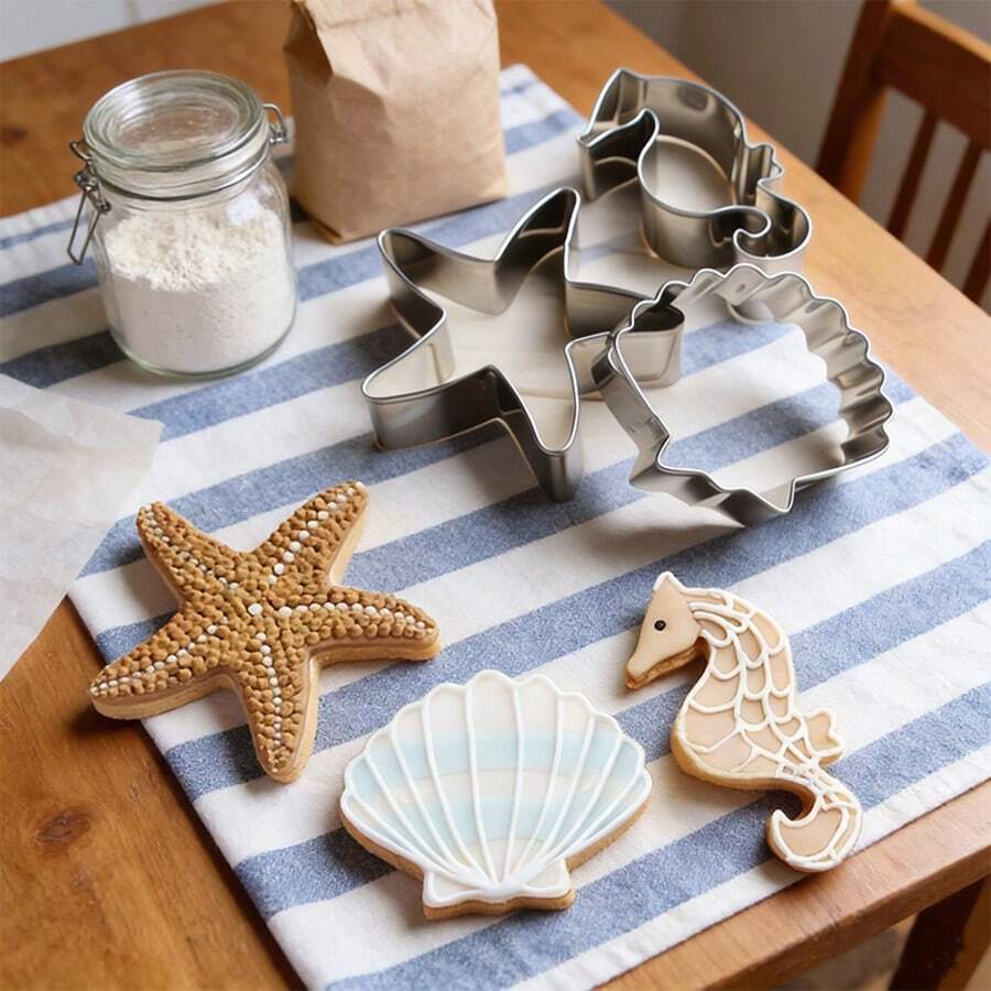 3pcs/Set Stainless Steel Seahorse, Star, Seashell Shaped Cookie Cutters, DIY Ocean Themed Molds - View 1