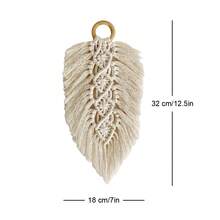 1pc Macrame Wall Hanging, Handwoven Boho Style Wall Decor Tapestry, Green & Ivory Leaf & Feather Background - Multicolor - View 11