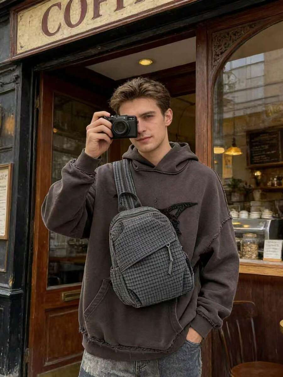 Bolso cruzado casual multifuncional para hombres, bolso de hombro de moda, mochila bandolera versátil - Gris Oscuro - Ver 1