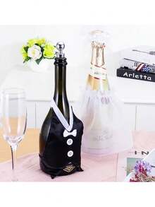 2pcs Wedding Wine Bottle Decor Set, Bride Anniversary Tabletop Decor, Engagement Party Romantic Celebration Supplies, Elegant Wine Bottle Decoration - View 6
