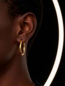 RAYQUEEN 1 Pair Stainless Steel Minimalist Fashion Versatile Gold Circle Stud Earrings, Suitable For Daily Wear - Yellow Gold - View 5