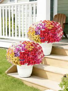 12束仿真室内外装饰花卉，假花假草，适用于室内外花园、阳台、窗台、家居、婚礼、农舍等场所。户外仿真花，不褪色塑料花，悬挂式花盆，厨房家居花瓶装饰，室内外仿真花卉假草，丝绸般质感的户外门廊悬挂式花盆，窗台，花园春季装饰 - 彩色 - 查看 8