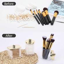 2/3 Pcs Cotton Swab Storage Box Bathroom Set, Includes Gold/Silver Tray, Acrylic Plastic Pill Jars And Covered Cotton Swab Dispenser - Multicolor - View 1