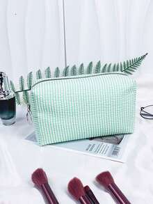 Embroidered Striped Bubble Chiffon Cosmetic Bag, Large Capacity Toiletry Pouch, Travel Organizer - Multicolor - View 14