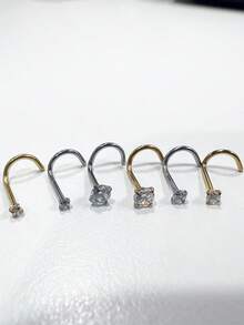 3Pcs/6Pcs Stainless Steel Cubic Zirconia Nose Stud Set (1.5/2/3mm Silver & Gold) - Hypoallergenic Body Jewelry For Daily Wear, Parties & Special Occasions - Showcase Unique Pride With Sparkling Elegance - S-shaped Nose Stud - View 3