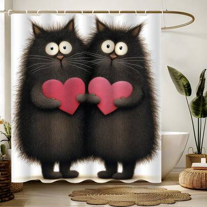 1 chiếc rèm tắm hình mèo tình yêu tối giản hiện đại, rèm tắm in hình động vật ngộ nghĩnh, phù hợp với nhiều loại cửa phòng, cửa sổ, vách ngăn trang trí phòng tắm, phụ kiện phòng tắm.