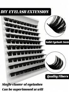 10排100片浓密假睫毛，200D密度假睫毛，单层蓬松假睫毛套装，超长假睫毛套装，D卷翘假睫毛套装，10-18毫米浓密睫毛簇，适合新手，日常妆容，派对妆容，打造浓密卷翘迷人睫毛，睫毛簇，单片假睫毛，假睫毛，混合长度，猫眼妆效，可重复使用 - D - 查看 3