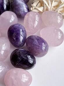 QYDCX Natural Egg-Shaped Crystals, Amethyst And Rose Quartz Amulet DIY Jewelry, Natural Polished Egg-Shaped Gemstone Set, Balancing Seven Chakras - Rose Quartz + Amethyst - View 2