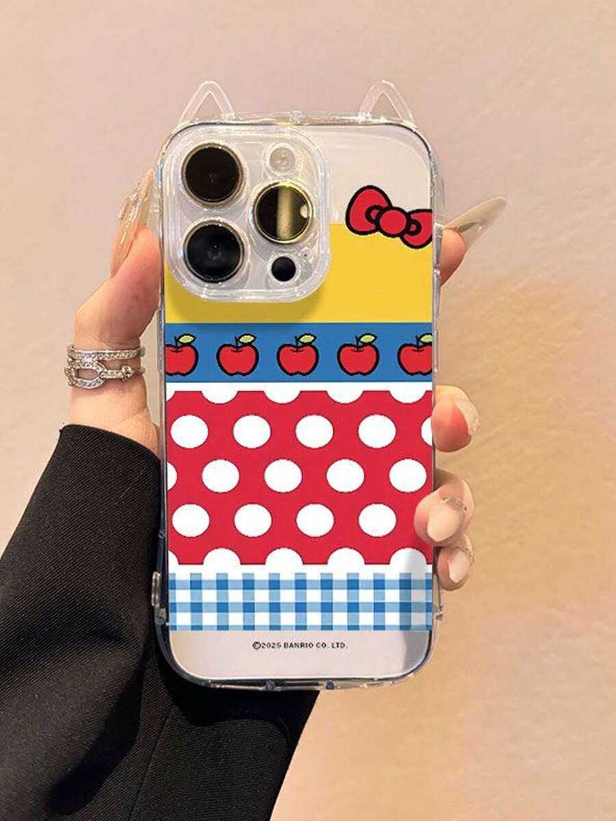 Transparent Bow-Knot, Apple, Polka Dot 3D Cat Ear Shockproof Full Coverage Phone Case, Suitable For IPhone11/12/13/14/15/16/17/PROMAX - Multicolor - View 1