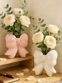 Fashionable Polyresin Bow Vase - Multifunctional Decorative Vase Suitable For Living Room Coffee Table, Bedroom Vanity, Bathroom Countertop And Dorm - Suitable For Fresh Flowers, Eucalyptus Branches And Artificial Flowers - Accented In Pink And White, Complementing Your Cozy, Minimalist Or Bohemian Home Decor - A - View 7