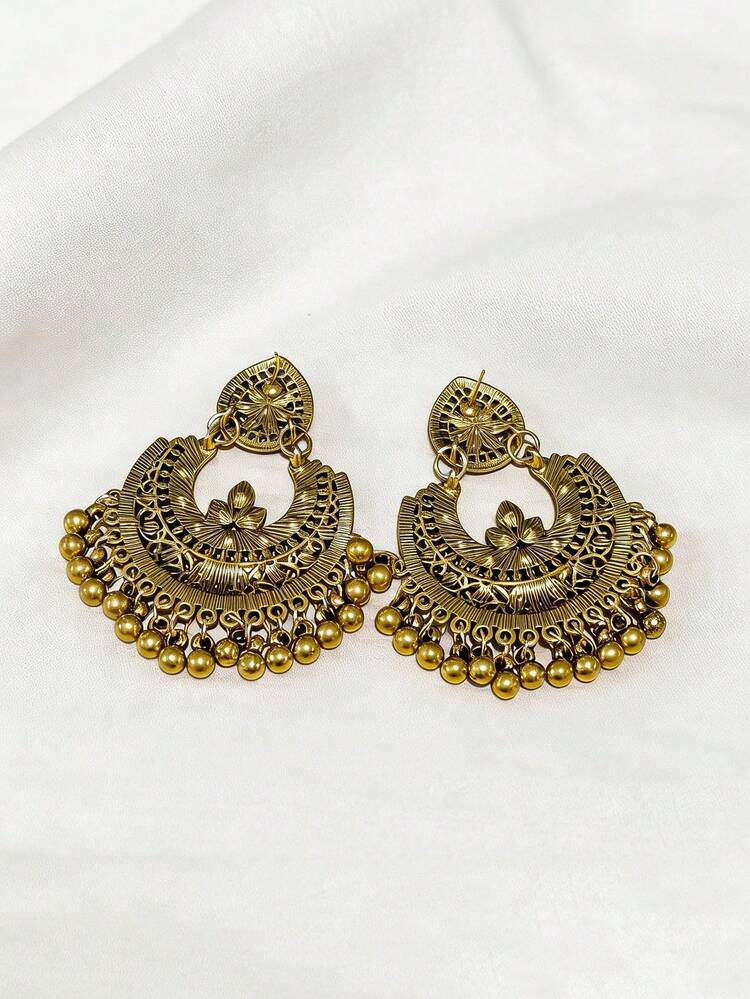 Rhinestone Detail Bell Decor Earrings