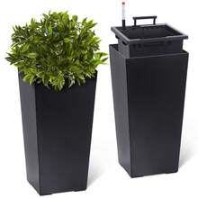 Tzou Set Of 2 Tall Self-Watering Planters – Modern Black & White Plant Pots – Drainage Holes, Water Level Monitor, Removable Inner Bucket - 黑色,高 22.4 英寸 - 查看 4
