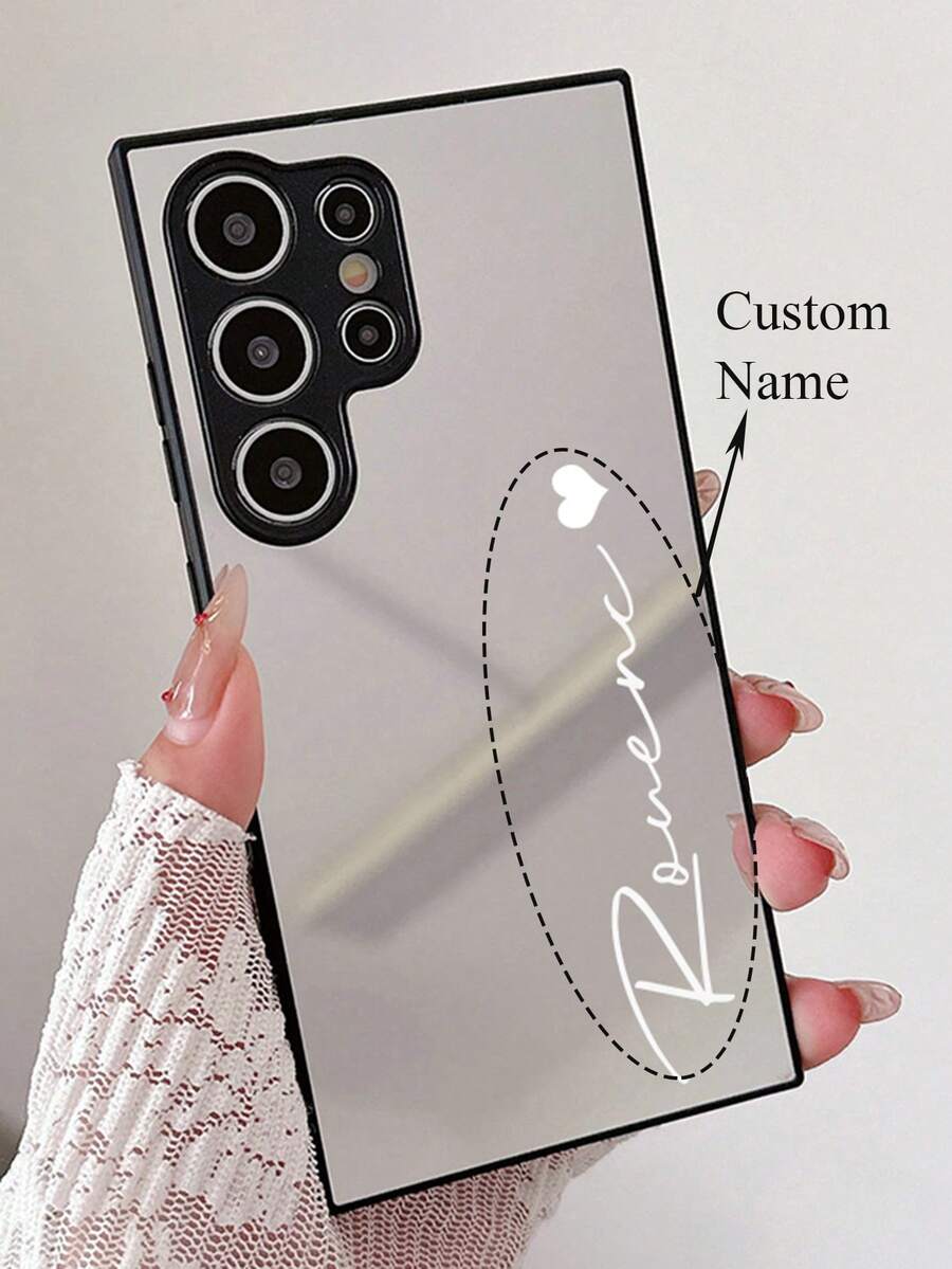 Ốp lưng điện thoại kèm gương trang điểm cao cấp khắc tên cá nhân, tương thích với Samsung Galaxy S26 S25 S24 S23 S22 Ultra Plus A15 A55, chống sốc và bảo vệ mặt kính. - Bạc - Xem 1