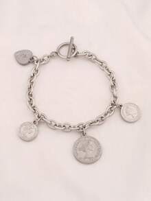 1pc Stainless Steel Engraved Queen Pendant Bracelet For Women Punk Portrait Heart Charms Chain Bracelets Jewelry Gift - Bracelet - View 3