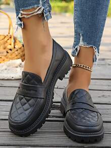 女士白色防滑休闲乐福鞋 - 黑色-2 - 查看 2