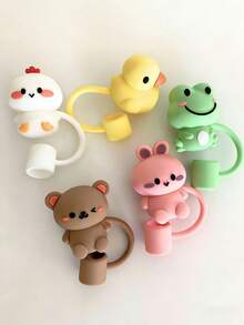 1pc/3pcs/5pcs Cute Animal 3D Straw Toppers, Reusable Straw Covers, Dust-Proof Straw Decorative Caps - Animal Straw Cover - View 1