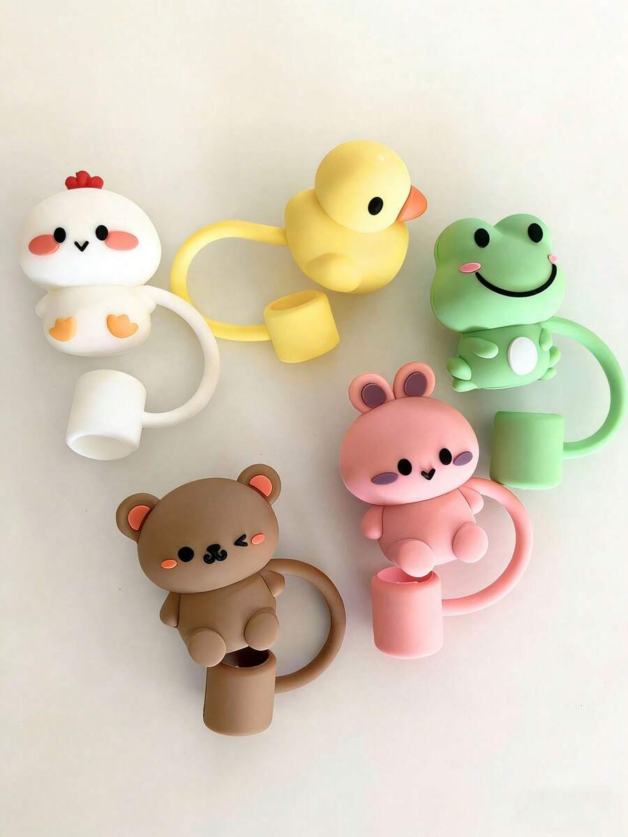 1pc/3pcs/5pcs Cute Animal 3D Straw Toppers, Reusable Straw Covers, Dust-Proof Straw Decorative Caps - Animal Straw Cover - View 1