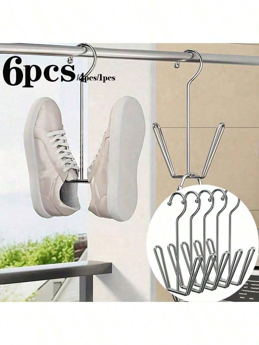 6件套不锈钢鞋架，家用鞋子收纳架，不锈钢鞋架 - 2/4层，鞋子展示挂钩不锈钢鞋架，鞋架 - 彩色 - 查看 1