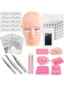 SRCKFIZ Eyelash Extension Kit, Including Model Head, Tweezers, Brushes, Lash Holder, Applicator, Glue & Finger Guards, Tools For Beginners Practice Lash Extension - Dusty Pink - View 12