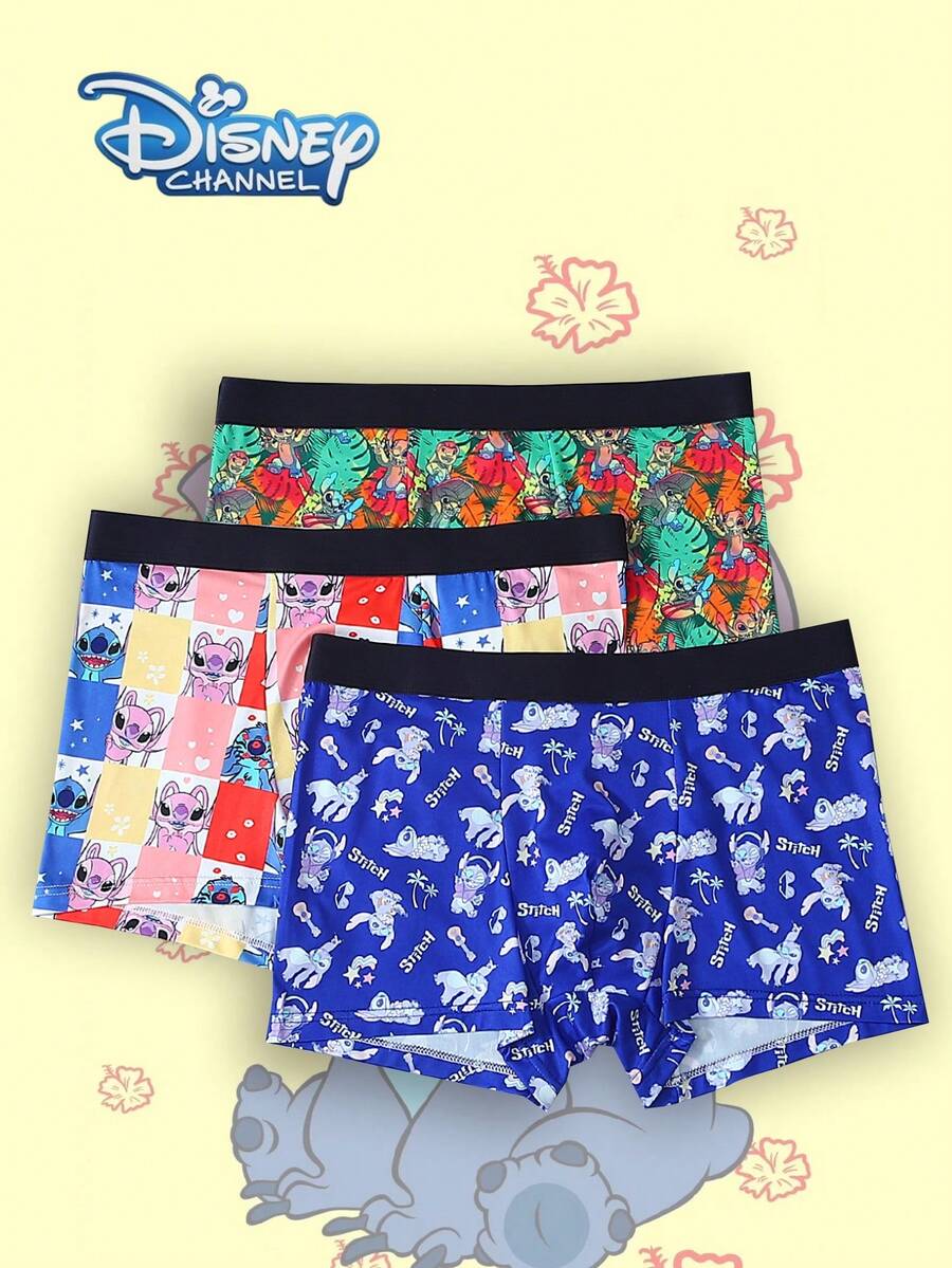 Disney 3条装卡通涂鸦印花男士内裤，松紧腰带男士平角内裤 - 彩色 - 查看 1
