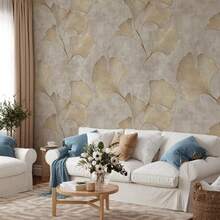 Bohemian Beige Floral Wallpaper Mural: Golden Leaf Effect, Removable Wallpaper - 1pc - View 4