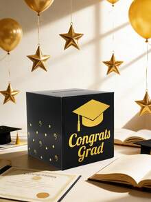 1pc Graduation Paper Card Box, 2026 Graduate Card Gift Box, Graduation Congratulations Message Card Box, Ballot Box, Suggestion Card Box, Graduation Voting Game Supplies, Graduation Congratulations Party Decoration, Graduation Party Supplies, Graduation Gift, Black & Gold Decoration - Black Gold - View 8