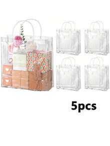 5个/3个/1个礼品纽扣手提袋，节日派对礼品袋，可爱礼品袋，适用于盛大晚宴纪念品包装，可重复使用，糖果袋，透明饼干袋，生日派对用品，婚礼礼品袋，水果配送袋。适合作为母亲节礼物、朋友生日礼物、新年礼物、情人节礼物、派对礼品袋、婚礼生日派对礼品袋、手工手提袋、派对小礼物、生日装饰品。 - 查看 13