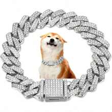 1pc Pet Collar, Cat Dog Necklace, Hip Hop Zinc Alloy Diamond-Shaped Cuban Link, Luxury Hip Hop Cuban Link With Rhinestone Design, Classic Necklace - Multicolor - View 15