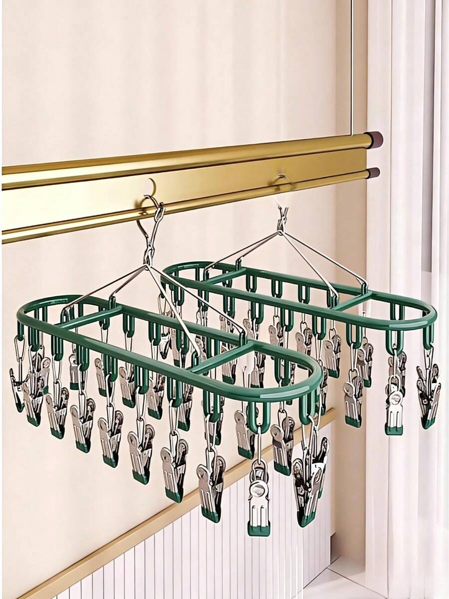 Minimalist Stainless Steel Multi-Clip Clothes Drying Rack, Multifunctional Windproof Clothesline Suitable For Home And Balcony - Multicolor - View 1