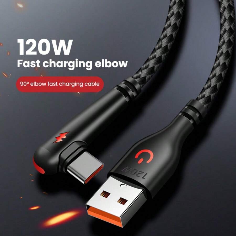 Cable de datos trenzado de nailon sin enredos, cable de datos USB tipo C con ángulo de 90 grados, cable de carga rápida de 120W USB C con ángulo adecuado para dispositivos de juegos, regalo del Día de la Mujer, celebración de cumpleaños - Multicolor - Ver 1