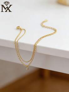 SYMFNY 1件奢华简约S925纯银双层镶嵌闪亮锆石精致手链，时尚珠宝礼物，适合送给女朋友、生日、情人节 - 金黃色 - 查看 3