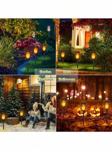 2/4pcs-96 LED Solar Outdoor Lawn Lights, 43 Inches High, Oversized, Waterproof Solar Torch Lights With Flashing Flames, 1200mAh Solar Powered Torch Decorative Lights, Used To Decorate Your Garden - 2 Warm Lights - View 6