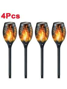 2/4pcs-96 LED Solar Outdoor Lawn Lights, 43 Inches High, Oversized, Waterproof Solar Torch Lights With Flashing Flames, 1200mAh Solar Powered Torch Decorative Lights, Used To Decorate Your Garden - 2 Warm Lights - View 8
