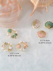 奢华混搭夏季海滩海洋风美甲合金配件，美甲装饰用品，滴油彩色贝壳海星珍珠花环镂空金属水钻装饰美甲 - 彩色 - 查看 4