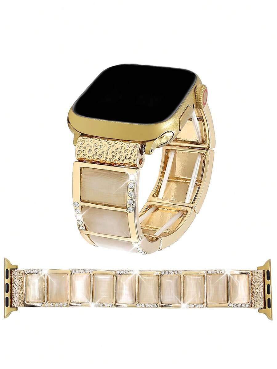 1pc Simple And Stylish Rectangular Cat's Eye Metal Bracelet Watch Band Compatible With Apple Watch Band 38mm 40mm 41mm 4mm 44mm 45mm 49mm (S10 42)Mm (S10 46)Mm ,Exquisite Wome's Wrist Strap Compatible With Iwatch Series 11 Ultra 3 SE3 Ultra 2 S10 SE2 9 8 7 SE 6 5 4 3 2 1,Suitable For Outfits, Daily Wear, Holidays - Gold - View 1