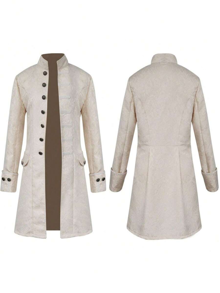 Conjunto de traje de dança retrô preto masculino com gola alta e mangas compridas, moda cosplay primavera-outono - Champagne - Ver 1