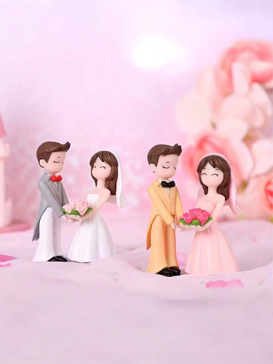 1 Set Resin Couple Figurine Miniature Ornament, Hand-In-Hand Garden Sculpture For Valentine's Day, Wedding Ceremony, Photography Prop, Bouquet Couple Miniature Plastic Decor - Multiple Styles - View 1