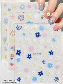 3/6张可爱花朵美甲贴纸雏菊花卉美甲贴花可爱春季美甲 - 彩色 - 查看 11