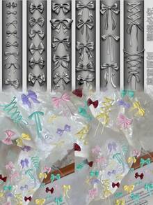 1个缎面蝴蝶结珍珠领结极简美甲模具，透明硅胶美甲装饰模具 - 無色 - 查看 12