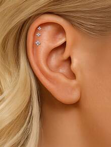 3pcs/Set Women's 925 Sterling Silver Flower Pattern Moissanite Stud Earrings, Romantic Earrings Suitable For Party Wear, High-Quality Jewelry - Silver - View 1