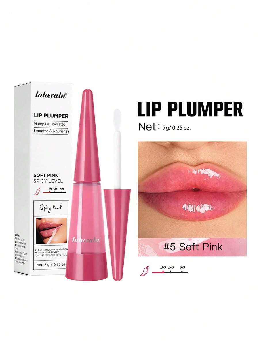 Lakerain丰唇蜜，蕴含辣椒提取物，瞬间抚平唇纹，丰盈双唇，超保湿滋养唇彩，唇部精华，唇油，亮泽唇釉，微针效果，如玻璃般水润的唇部气垫——冬季必备，Y2K时尚单品，完美生日/派对礼物，勾勒唇形的最佳颜色，丰盈玫瑰红和透明唇油。情人节礼物