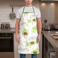 1pc Cartoon Avocado Pattern Apron, With Dancing Avocado Character, "Hello" And "Avocado Time" Dialogue Box, Cool Text, And Cute Green Avocado Illustration, Suitable For Kitchen Cooking And Baking - D - View 6