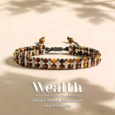 Pulsera hecha a mano de doble capa con cuentas de ojo de tigre para atraer la riqueza, joyería de estilo punk trenzada, amigable con la piel, adecuada para uso diario y como regalo