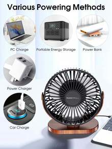 Sweetfull桌面风扇，三档可调风速/USB供电/挂钩设计/木纹底座，适合春夏季在书房、卧室、客厅、办公室使用。 - USB供電款 - 查看 4